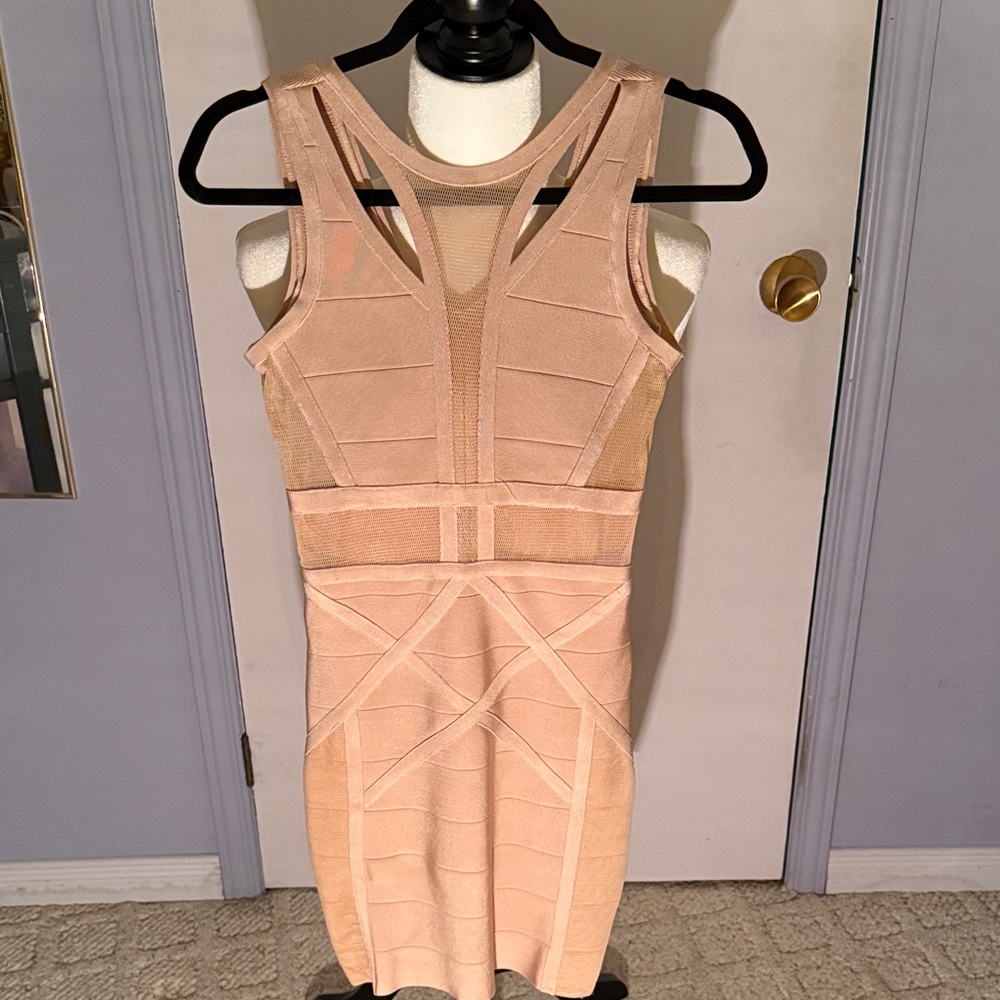 Beige/salmon Sleeveless Bandage Dress